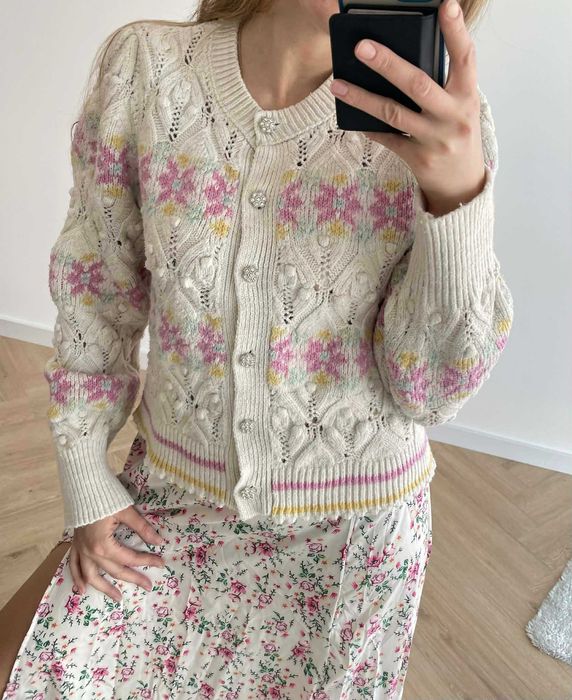 my jewellery kardigan kardigan sweter vintage guziki 42 xl kwiaty