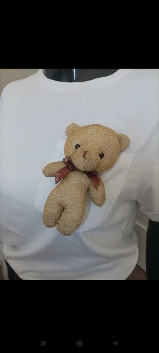 Biały T-shirt z białym misiem Bluoltre S/M