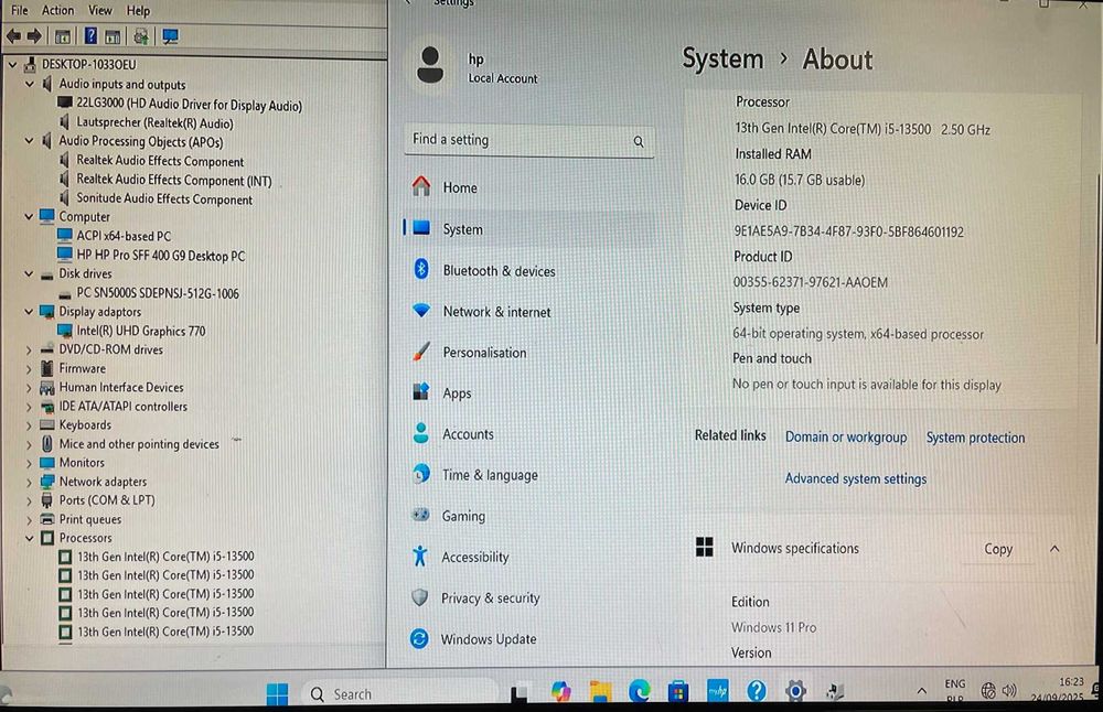 Komputer stacjonarny HP Pro 400 TWR G9 i5(13500) 16GB 512 SSD Win11PRO