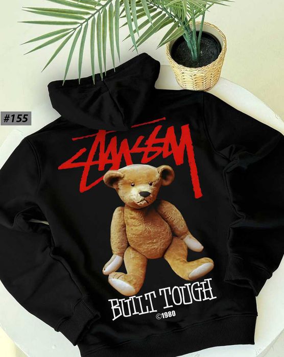 BIG Logo — Черное Худи Stussy Teddy — Кофта Чорна Стусси Большой Прнит Тедди