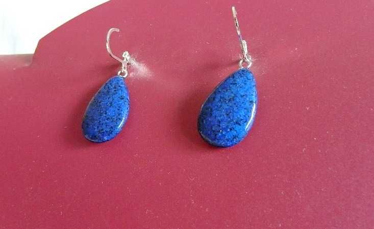 Niebieski lapis lazuli i srebro, kolczyki wiszące łezki