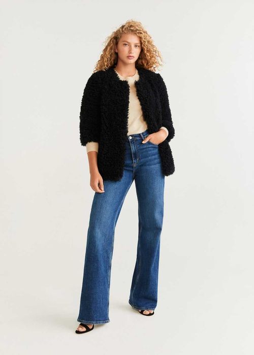 Mango płaszcz damski czarny oversize  sztuczne futerko  rozmiar S