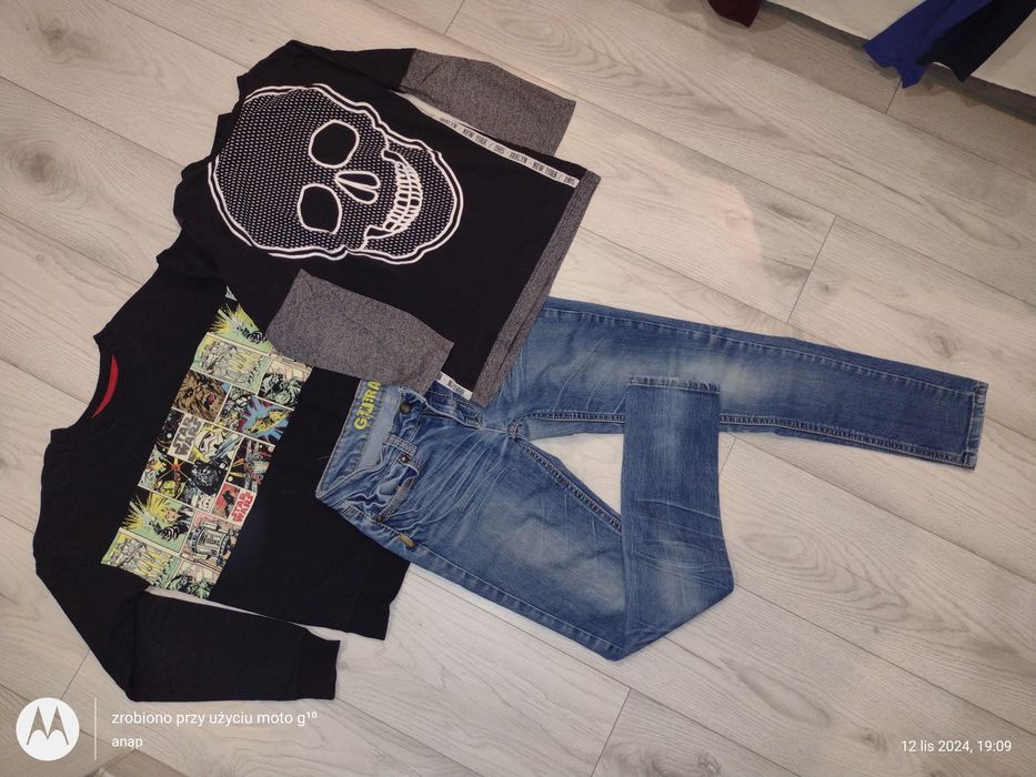 Zestaw 152 spodnie jeans, bluza Star Wars i bluzka f&f