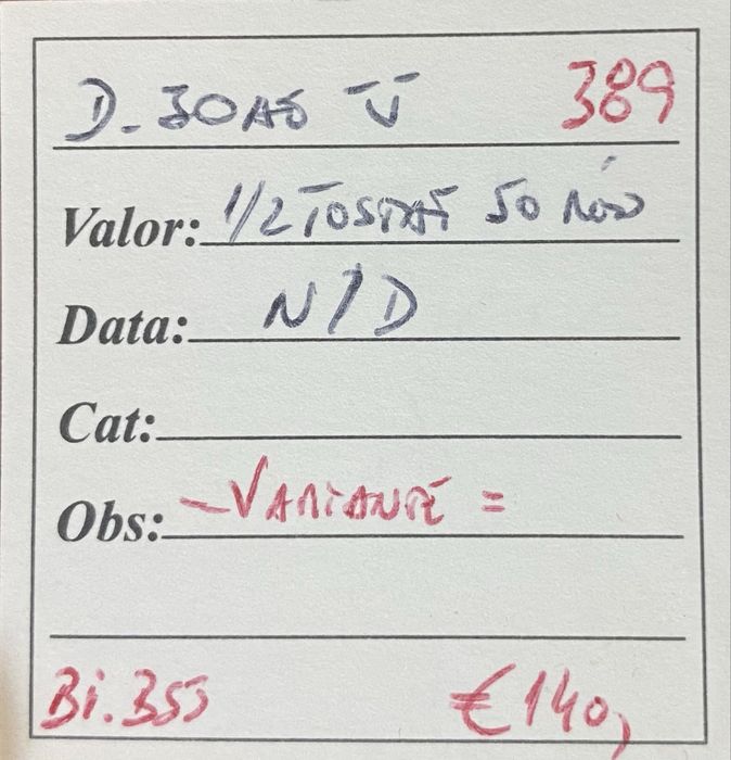 Moeda  389 - 1/2 Tostao D JOAO V