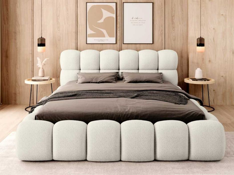 Łóżko LAGO Białe Beżowe  160cm - OFERTA MAGAZYNOWA – Wysyłka Od 3 Dni