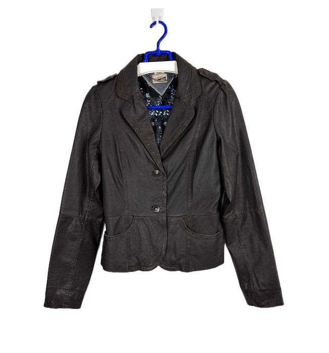 Kurtka skórzana TOMMY HILFIGER damska brązowa biker causal r. M