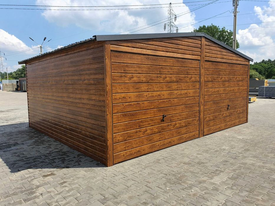 Garaż Blaszany Blaszak Wzmocniony PREMIUM 6x5 6x6 Złoty Dąb Orzech