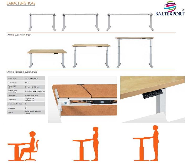 Mesa Secretária ELEVATÓRIA ELÉTRICA BALTY Normal e Trabalhar em Pé