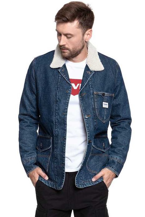 Męska Kurtka Jeansowa na kożuszku Lee Long Loco Sherpa Dark Worn L88KRDEP S