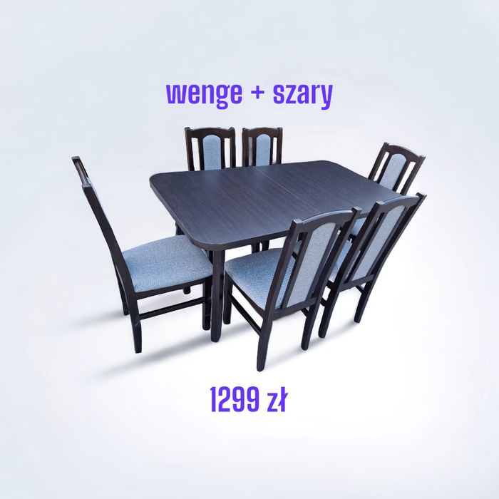 Nowe : STÓŁ + 6 KRZESEŁ, wenge  + szary , transport cała POLSKA