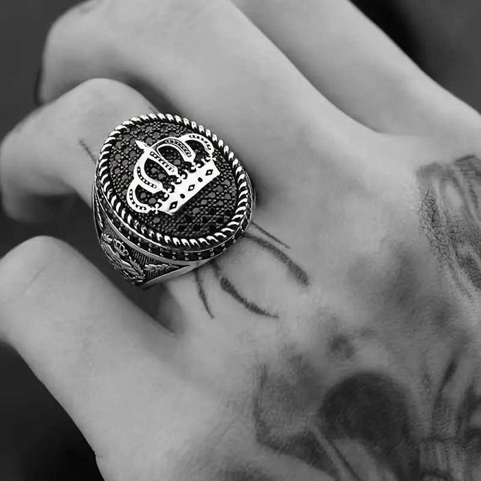 Мужская двуцветная черная Печатка ручной работы корона