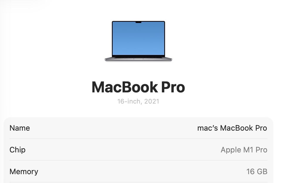MacBook Pro 16’ 2021 M1 Pro 16GB RAM 1TB SSD