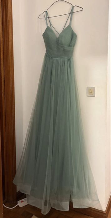 Vestido de Cerimónia Verde-Azulado com brilho