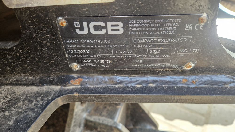 Minikoparka JCB 16C1 z 2022 roku 800mth jak nowa