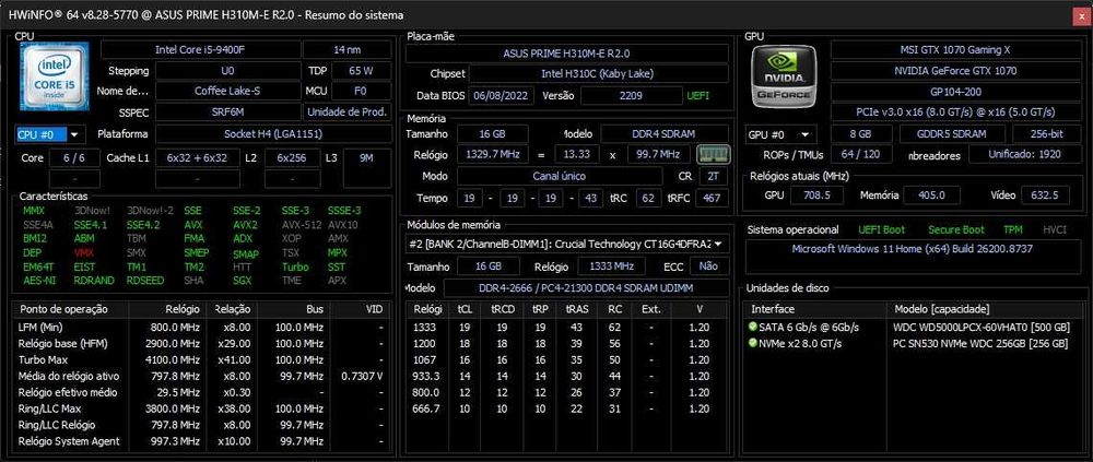 PC Gamer i5 9400 4.1Ghz | 16Gb DDR4 | GTX 1070 8GB | NVME+HDD | Win 11 |ARGB | TPM 2.0