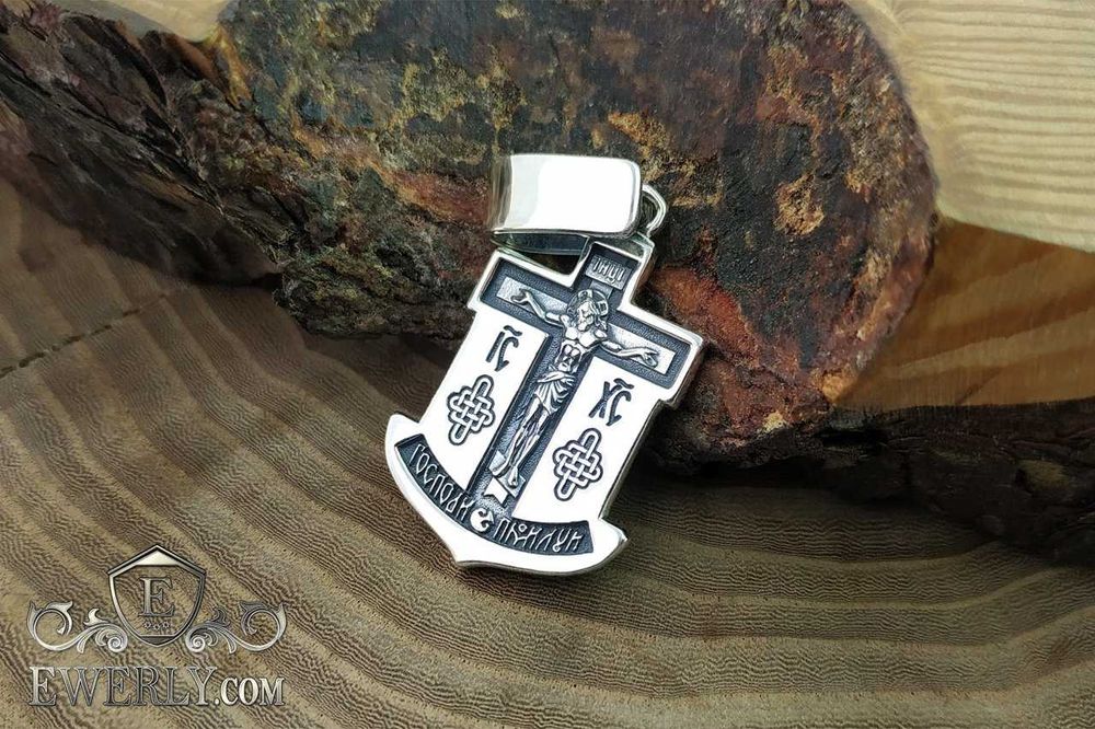 Мужская Серебряная ладанка, подвеска Николай Чудотворец + Распятие