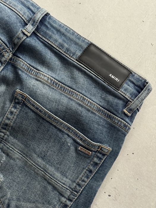 AMIRI MX1 Jeans Blue Denim джинси Амірі сині з шкіряними вставками