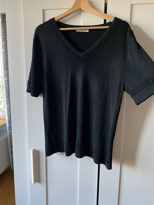 Czarna elegancka jedwabna bluzka prążkowana z jedwabiu 40/42