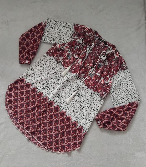 Wzorzysta zwiewna boho etno tunika sukienka plażowa Bik Bok roz. XS