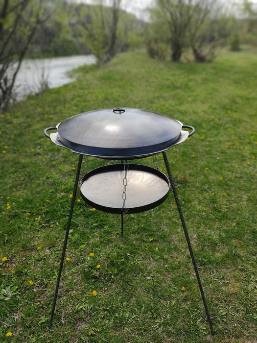 Сковорода из диска борони 56 см з бортом +ручки+ ніжки на подарунок