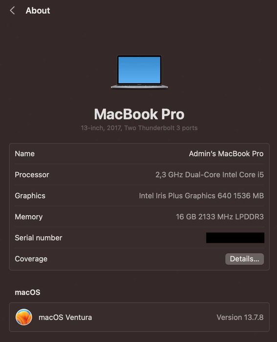 MacBook Pro 13'' 2017 | 16GB RAM | 256GB SSD | Bateria nova