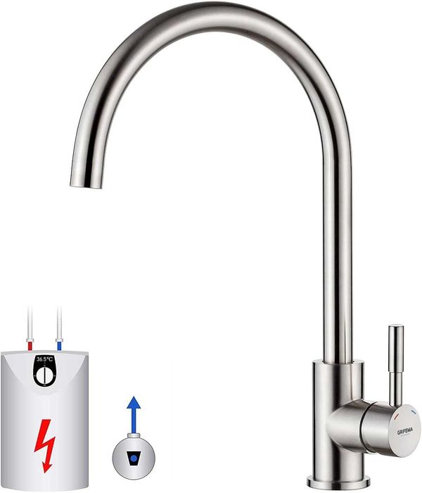 GRIFEMA G4008-98 Niskociśnieniowa bateria kuchenna, bateria zlewozmywakowa, oszczędność energii, stal nierdzewna