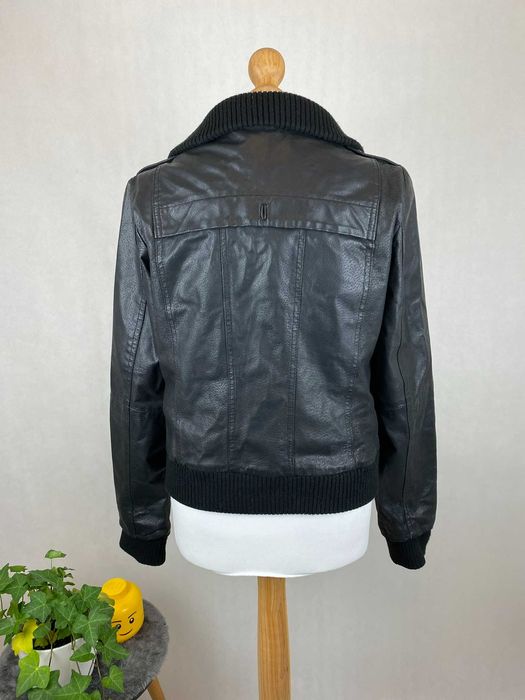 kurtka skórzana damska big collar moto biker real leather jacket