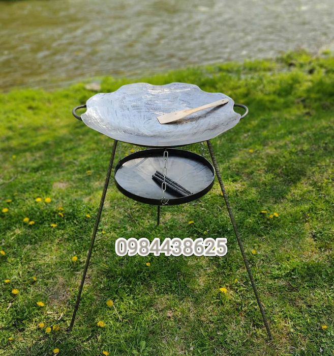 Сковорода из диска борони 56 см з бортом +ручки+ ніжки на подарунок