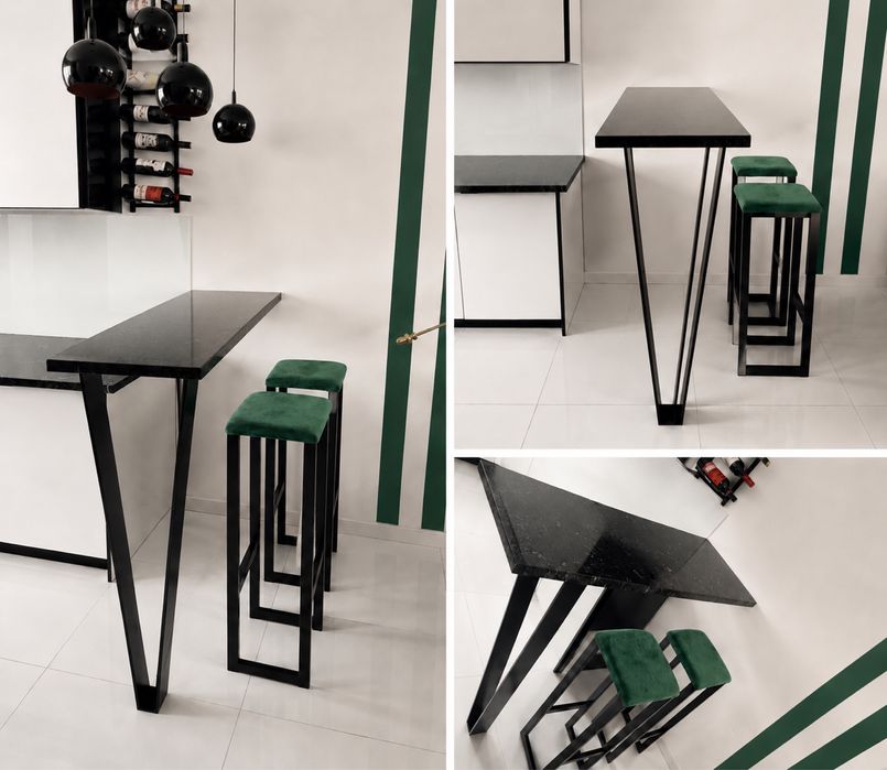 Designerski Marmurowy barek / półwysep kuchenny + 2 hokery
