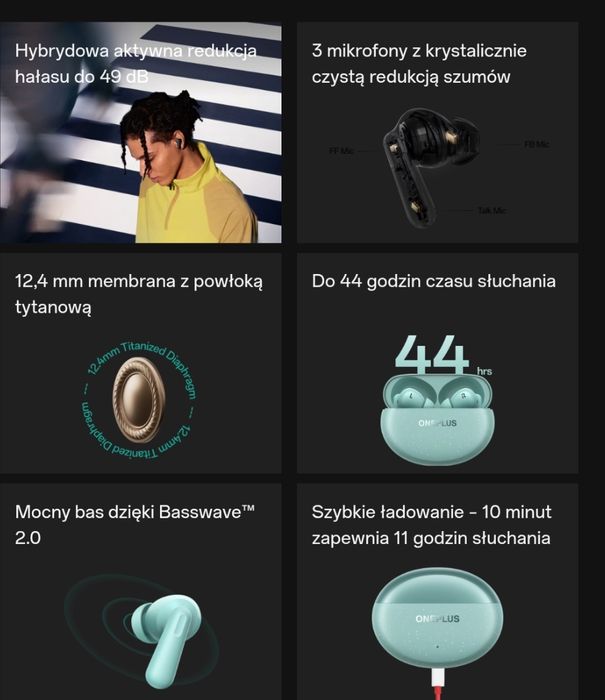 OnePlus Nord Buds 3 Pro NOWE, 44h słuchania,  ANC