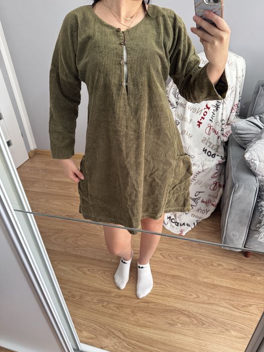 Gudrun Sjöden – sukienka/tunika z prążkowanej 100% bawełny, khaki/oliwkowa
