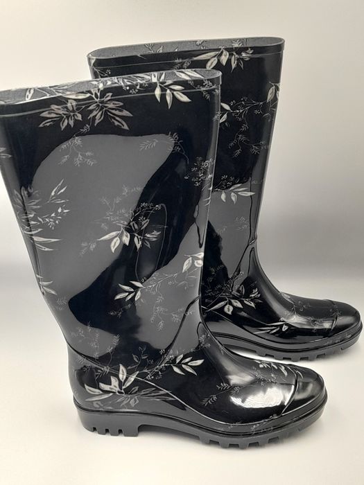 Super Czarne kalosze z jasnym wzorem Rozmiar 36