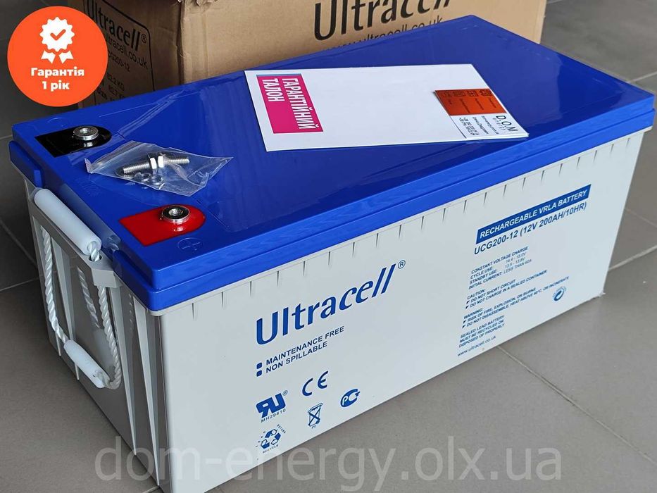 Аккумулятор гелевый ULTRACELL 200Ah Ач 12V GEL ИБП бесперебойника ДБЖ