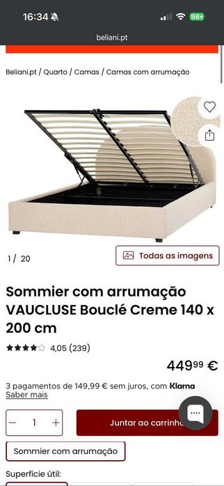 Cama com arrumação + Colchão Novilla Hybrid — Conjunto 140x200