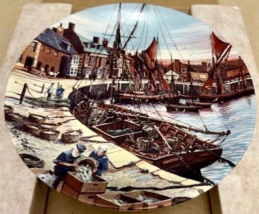 **Zestaw POOLE Marynistyka Statek Port Rybak Talerz Porcelana Vintage