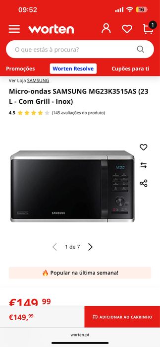 Microondas samsung 800w 23lts com grill