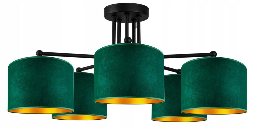 Lampa sufitowa 5-punktowa z abażurami welurowymi ABAŻUR GREEN zielony