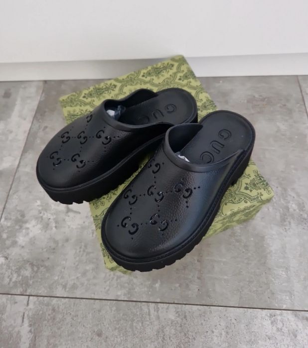 Klapki gucci  36 czarne platforma koturn podeszwa