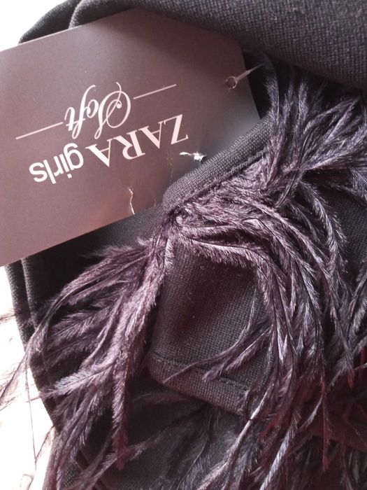 ZARA Nowa sukienka czarna z piórami r 158 164