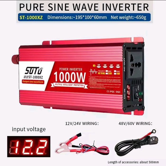 Інветор SUTU 1000 W, чистий сінус 12v 220v