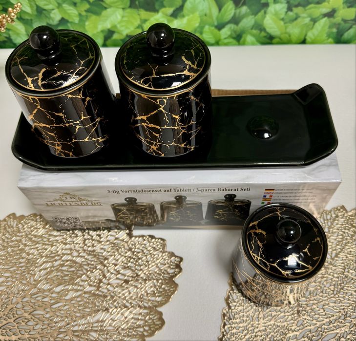 Zestaw 3 pojemników na cukier, herbatę, kawę i t.d. nowy