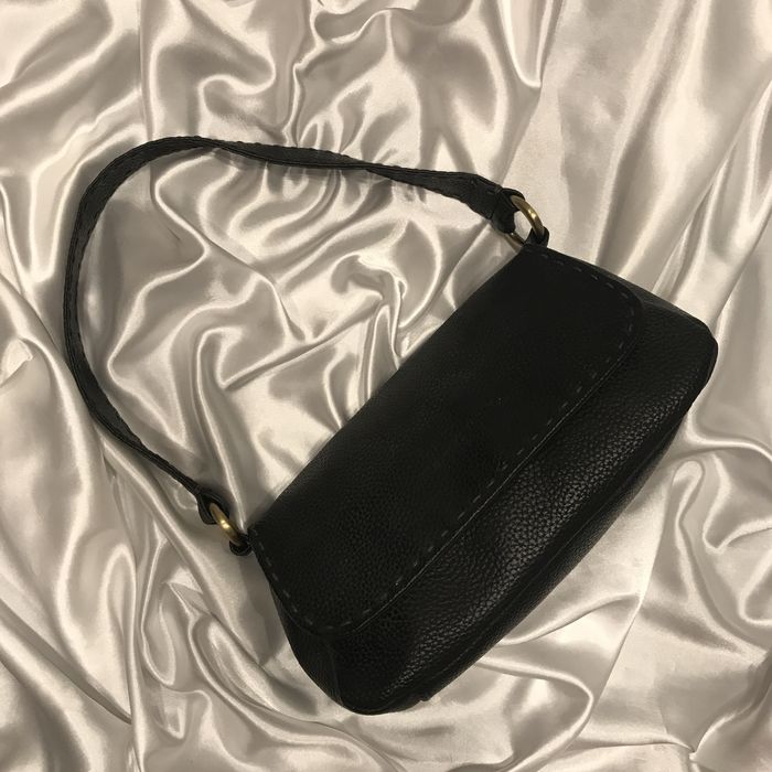 vintage czarna skórzana torebka bagietka baguette Marc O’Polo