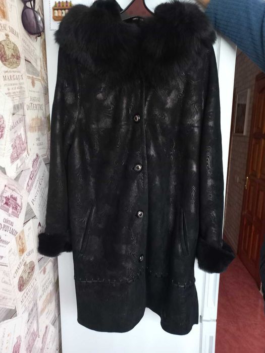 Дублянка дубленка натуральна,з лазерним напиленням, шоколад, р.L, нова