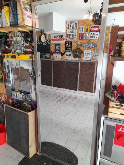 Espelho d 2 mt  altura usado moldura  aço cromado de vestiário de loja