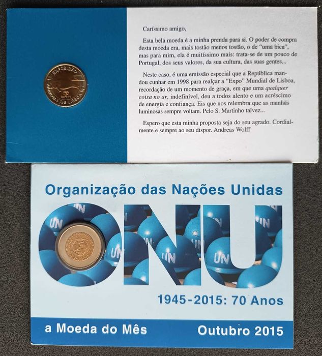 Moedas 100$ Lobo Marinho + 100$ Unicef comemorativas