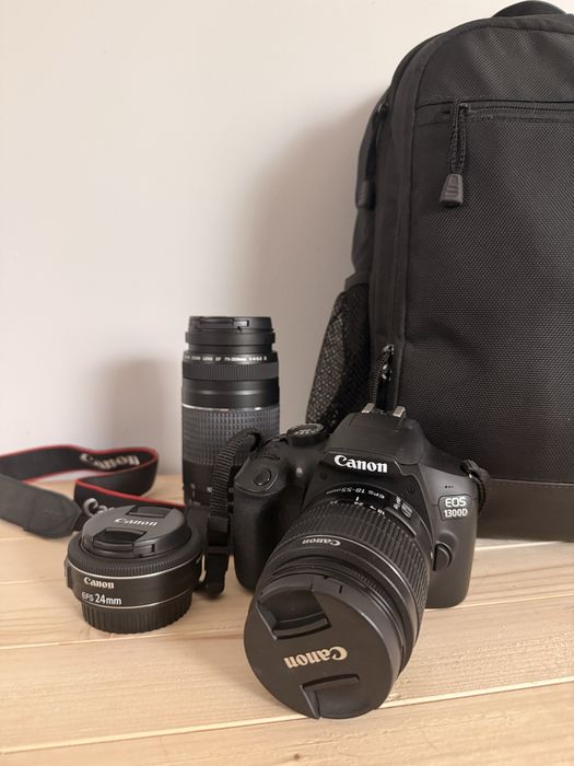 Zestaw Canon EOS 1300D + 3 obiektywy (18-55, 24mm STM, 75-300mm) + akcesoria