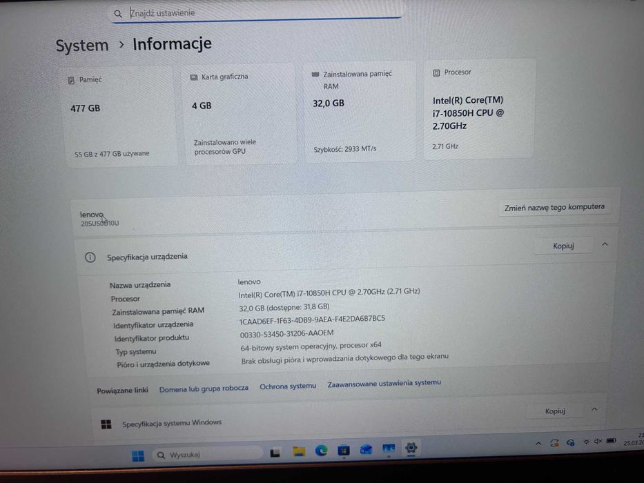 Lenovo ThinkPad P15 Gen 1 i7-10850H 32GB/500GB