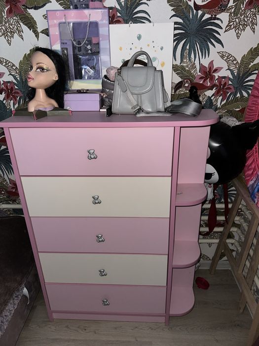 Дитячий письмовий стіл + комод для дівчинки | Рожеві меблі Princess