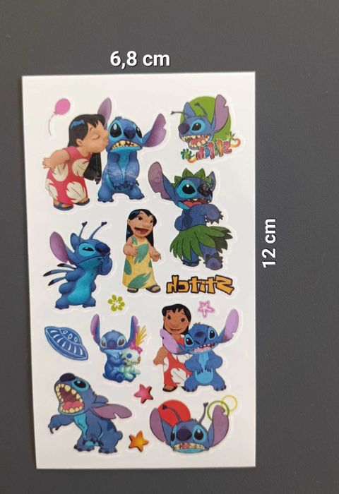 Tatuaże zmywalne STITCH fluoroscencyjne 5 arkuszy!