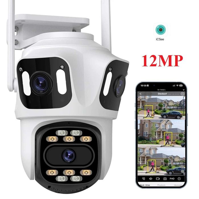 IP WIFI Камера 12МП ТРИ объектива видеонаблюдение Уличная